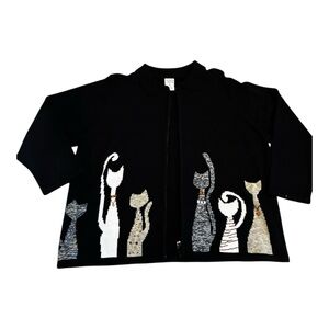 Allison Daley Black Acrylic Full Zip Cardigan with embellished Cat Design